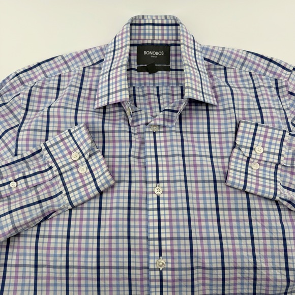Bonobos Other - Bonobos Stretch Slim Fit Dress Shirt Plaid Check Purple Blue 16 x 34 Mens